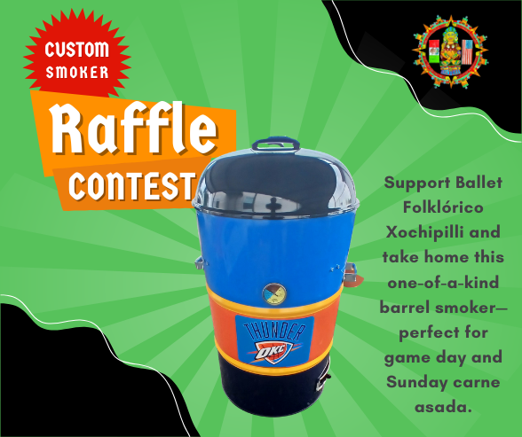 Custom OKC Thunder barrel smoker with blue/orange wrap and OKC shield on center band.